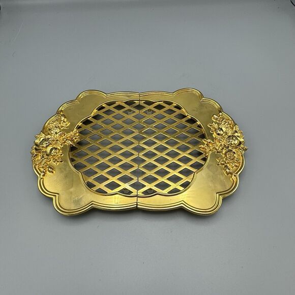 Vtg Royal Doulton Old County Roses Gold Plated Expandable Footed Trivet Godinger - Picture 4 of 7